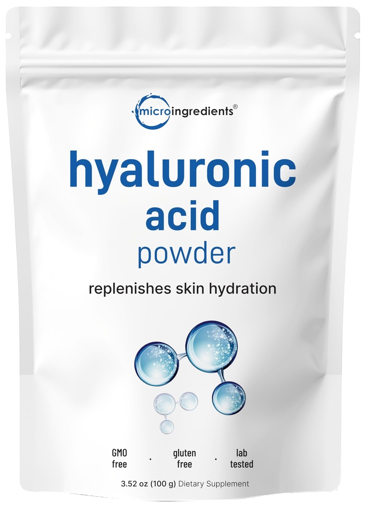 Micro Ingredientes Ácido hialurônico em pó de soro, 100 gramas de baixo peso molecular, Cosméticos grau □ Hydração da pele e Moisture Supplements Suporte Vegan, Água Solúvel (Dentro de 2 horas)
