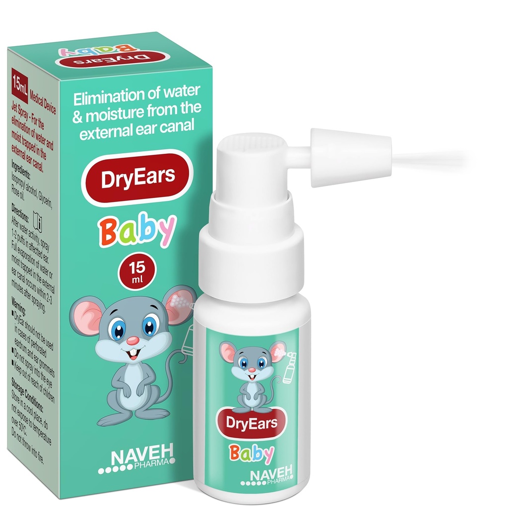 NAVEH PHARMA® Dry Ears Baby □ Nadadores Ear Drops Spray • Secagem do ouvido Drops para pequenos nadadores • Remova a água aprisionada nos ouvidos em segundos