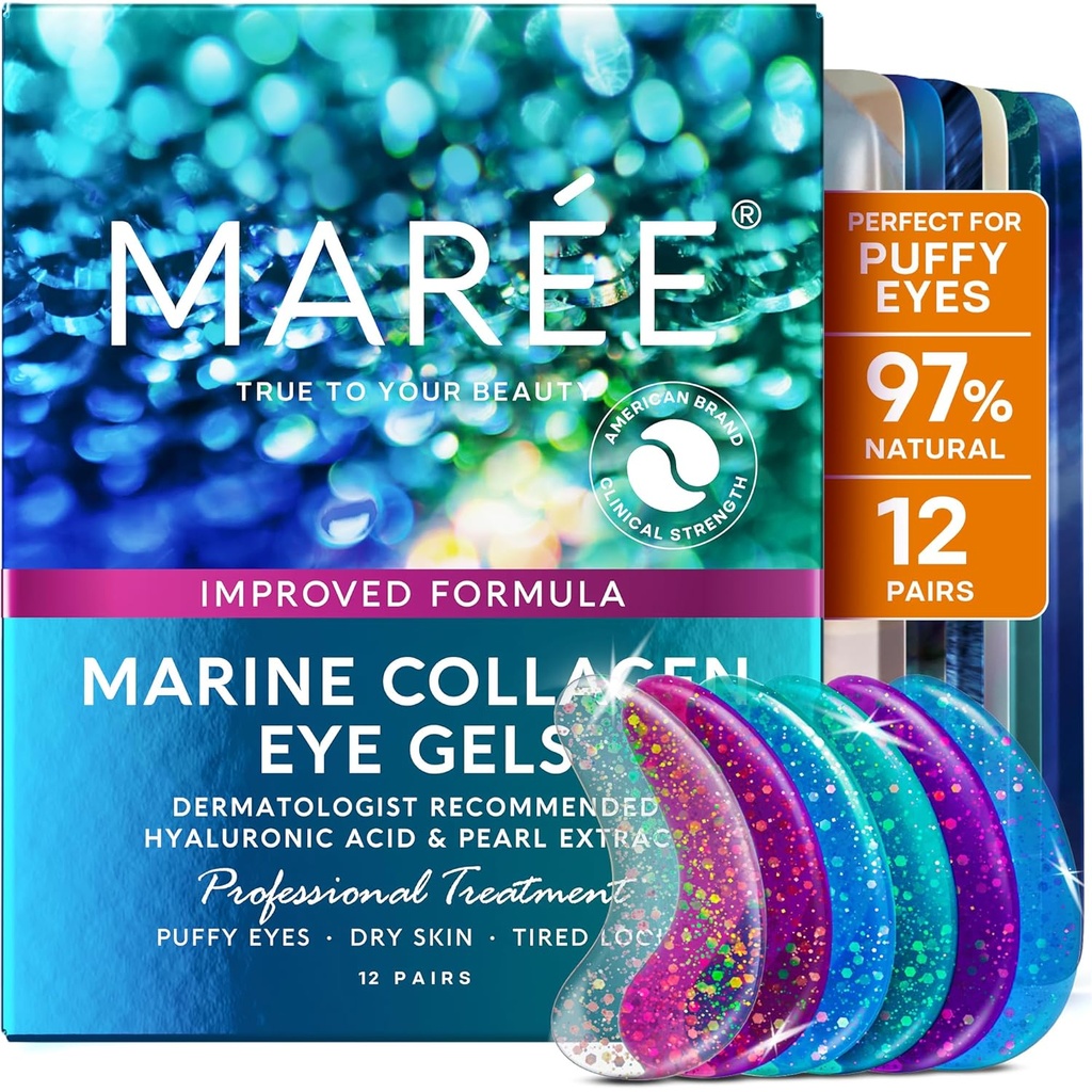 GELES DE OLHOS DE MAREE - Pás sob remendos de olhos para olhos Puffy e círculos escuros com colagénio e ácido hialurônico - Anti rugas sob máscaras de olhos Tratamento de pele para Puffiness & Bags - Parches Para Ojeras