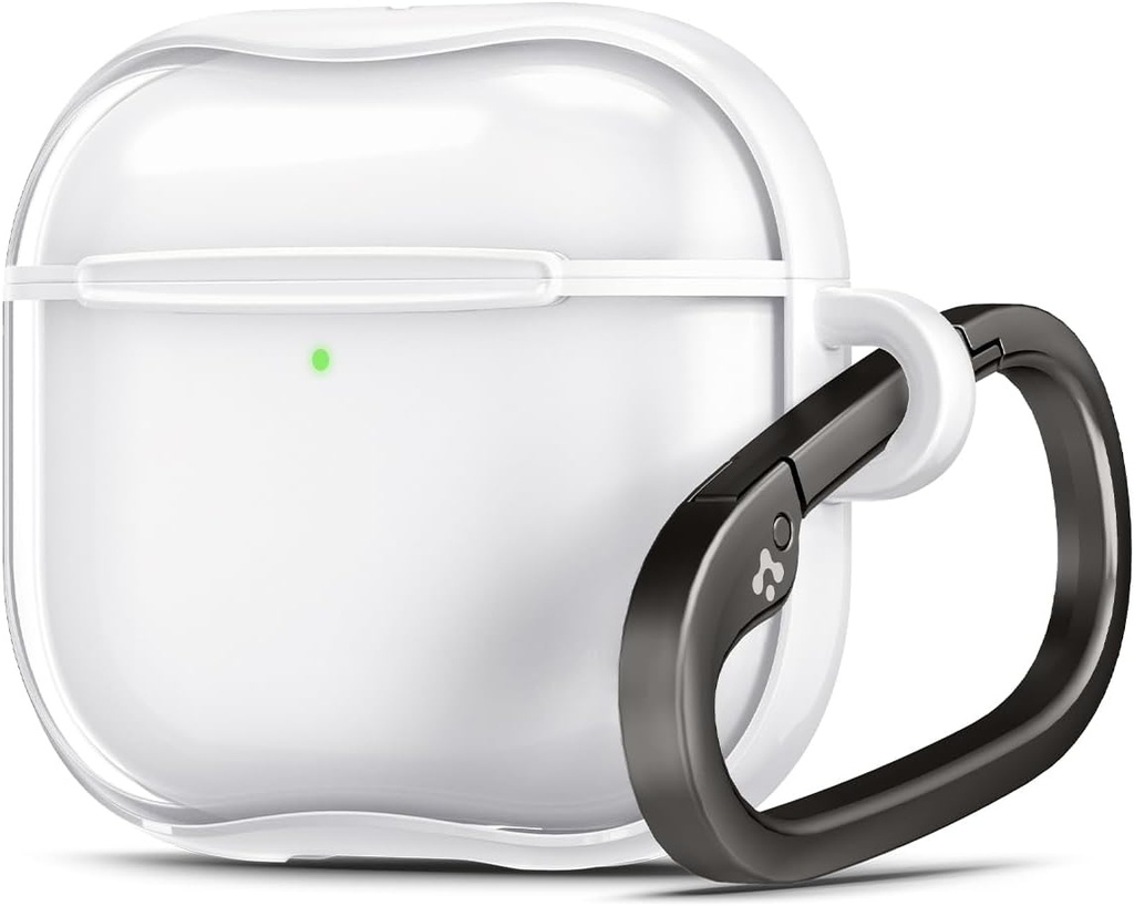 Spigen Ultra Hybrid projetado AirPods 4 caso (2024) Anti-Yellowing clara cobertura com Carabiner chave Chain - Jato branco