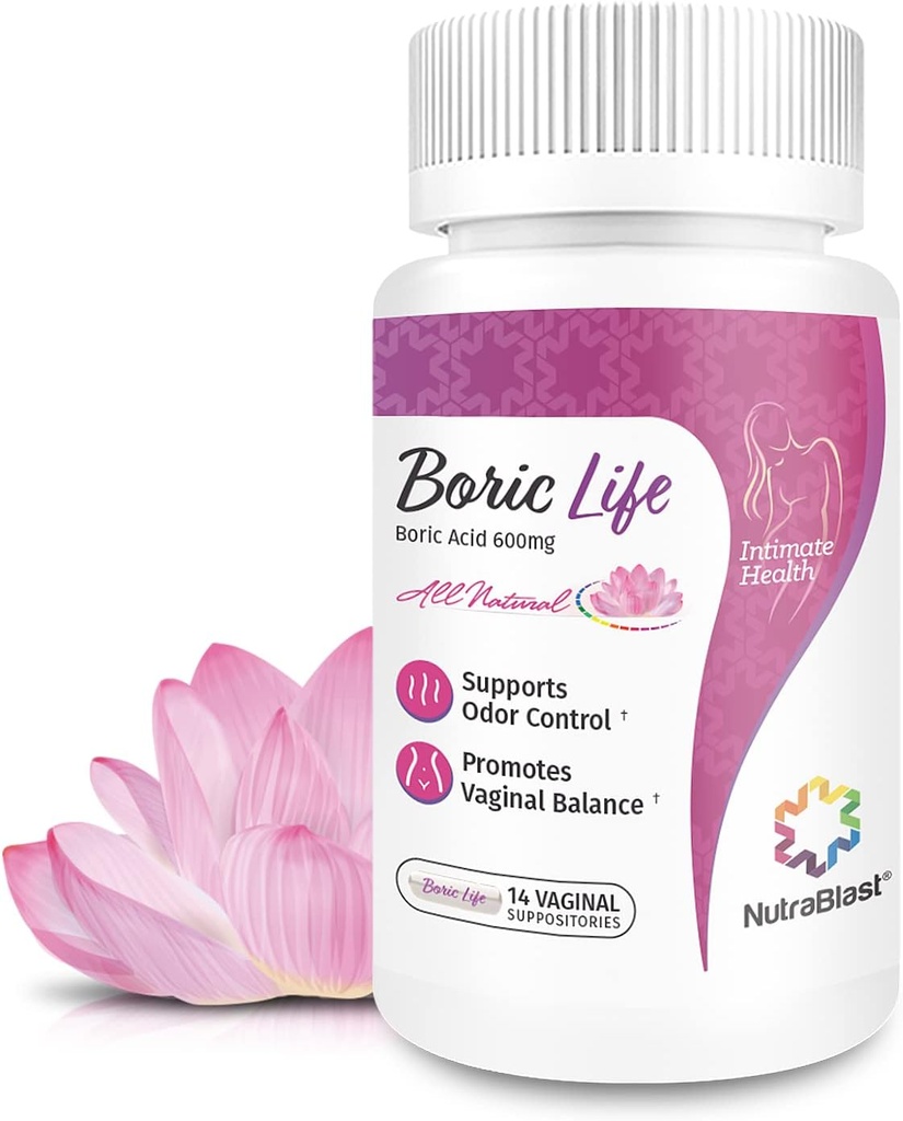 NutraBlast Ácido Bórico Supositórios Vaginais - 100% Pure Made in USA - Boric Life Intimate Health Support (14 Count)