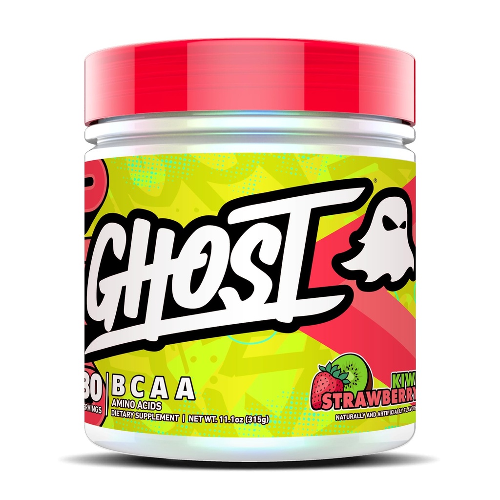 GHOST BCAA pó Aminoácidos Suplemento, Kiwi Morango - 30 Servões - Açúcar-livre Intra, Post & Pré-treino Amino Pó & Recuperação Bebida, 7G BCAA
