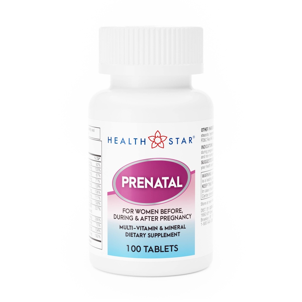 GeriCare Multivitamin pré-natal por HealthStar para mãe saudável e bebê - folato + vitamina C + vitamina D + ferro + cálcio + B12-100 Comprimidos