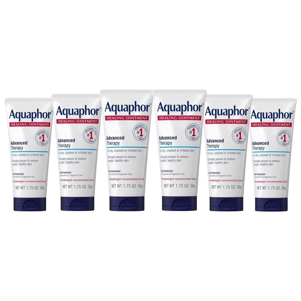 Pomada de cura Aquaphor, Ponho de cura terapia avançada para pele seca, protetor de pele para pele rachada seca - 1,75 oz. Tubo (embalagem de 6)