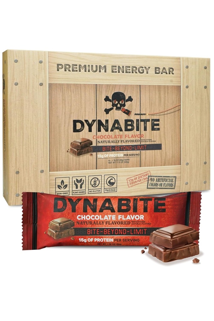 DYNABITE Bares de Energia Premium (10 Count, Chocolate) Ou Bares de Proteínas de Carboidratos Baixas W / Ingredientes à Base de Plantas Bar de Substituição de Refeição Sem Glúten , Zero Bares de Proteínas de Açúcar , Altas Bares de Alimentação de Proteína