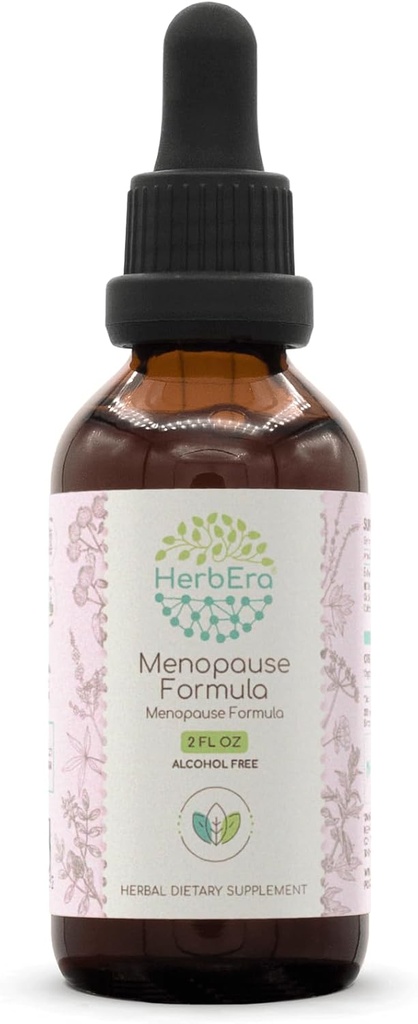 HerbEra Menopausa Fórmula B60 Extrato sem álcool Tintura, gotas de líquido concentradas Natural Vitex Berry, raiz de alcaçuz, Motherwort, Dong Quai Root, Burdock Root, Black Cohosh Root. 2 Fl Oz