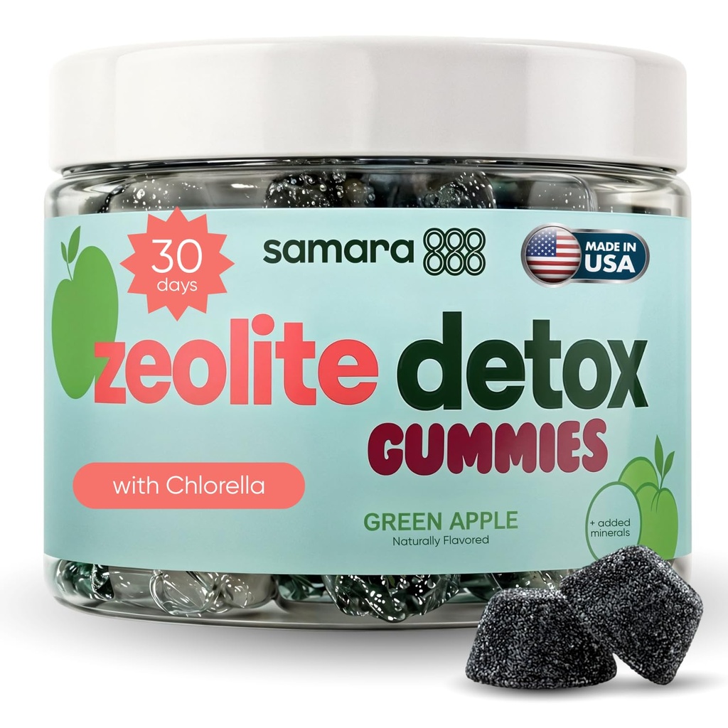 Zeolite Detox para crianças e adultos, Heavy Metal Zeolite & chlorela Detox Gummies, Alternativa para carvão ativado, Gentil limpeza de toxina diária para crianças e adultos, 60 Green Apple Vegan Gummies