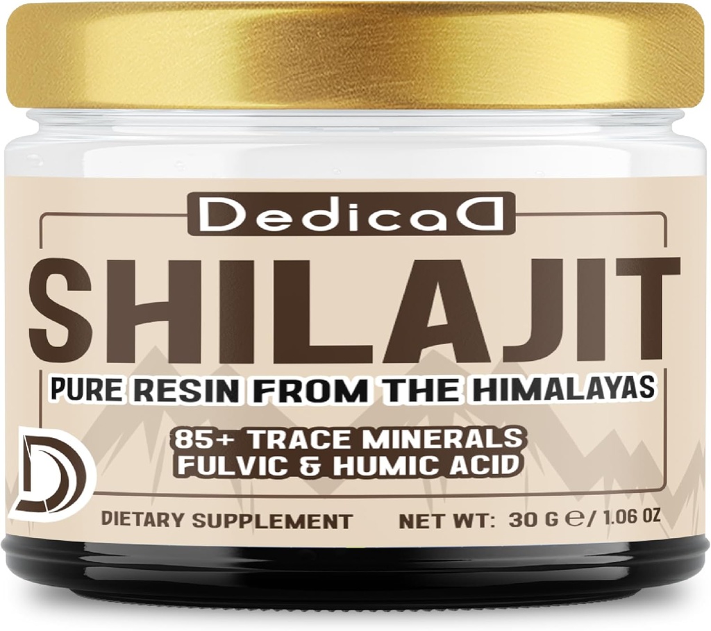 Shilajit Puro Himalaia Resina Orgânica 30gramas - Supplement Shilajit Contém Natural Fulvic, Ácido Húmico e 85 Outros - 60 Servos para o equilíbrio corporal, coração, saúde imune