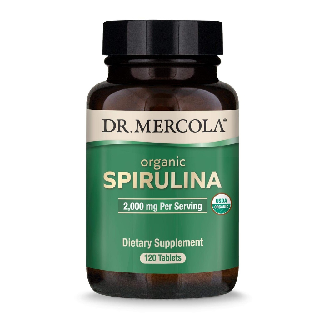 Dr. Mercola espirulina orgânica - 2.000 mg - USDA Orgânica - Suporta Destoxificação Normal e Saúde Imunitária - Alimentos integrais Superalimentos - Não-GMO, Gluten-Free & Soy-Free - 120 Comprimidos