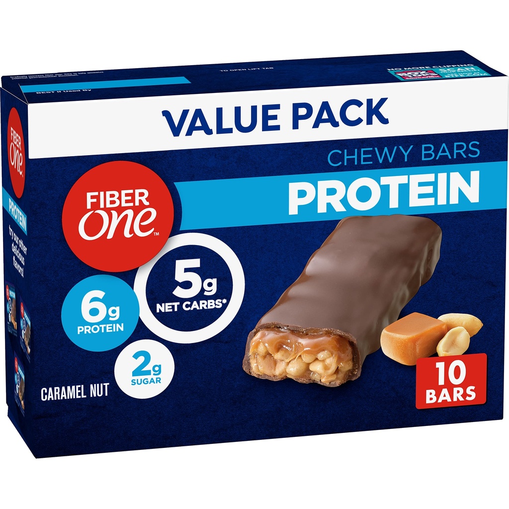 Barras de proteína da fibra um mastigar, porca do caramel, lanches da proteína, 10 CT