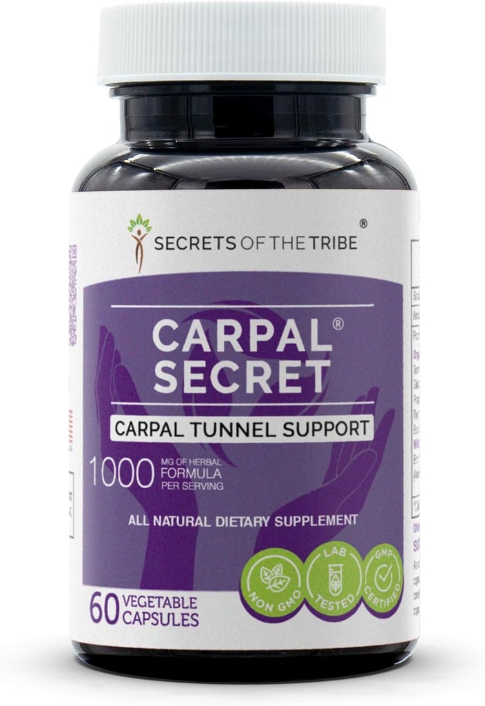 Segredos da tribo - Carpal Secret, Suporte do Túnel Carpal, Mistura de Suplementos de Ervas (60 Cápsulas)