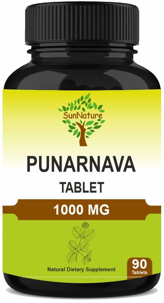 Punarnava Comprimidos 90 Comprimidos, 1000 mg, 45 dias de fornecimento, comprimidos de ervas, suplementos de ervas, Vegan, Boerhaavia diffusa, da Índia