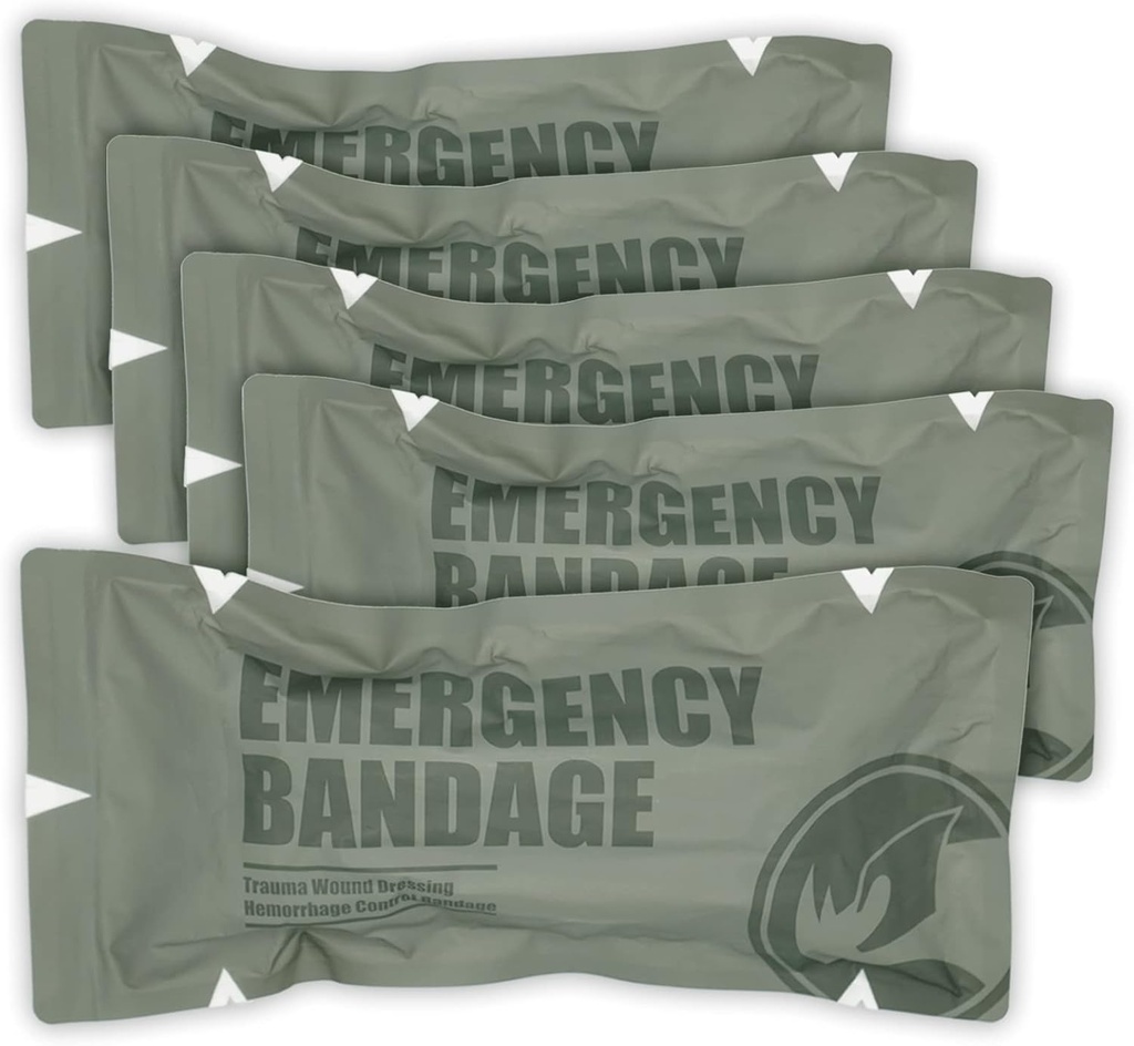 RHINO RESCUE 6" Bandagem de emergência estilo israelense, Compressão Trauma Dressing ferida, Médico esterilizado vácuo selado, Combate Tático Primeiros Socorros Kit IFAK Suprimentos, 5 Conde