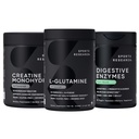 Pesquisa Desportiva L-Glutamina (100 Servões), Creatina Mono-hidratada (60 Servões) e Enzimas Digestivas com Probióticos & Ginger (90 Servões) - Todos Não-GMO Verificado, Vegan & Gluten Livre