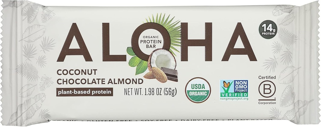 Aloha Coco Chocolate Almond Protein Bar, Planta Baseada, Não OGM, 1,98 Onça (Pacote de 12)