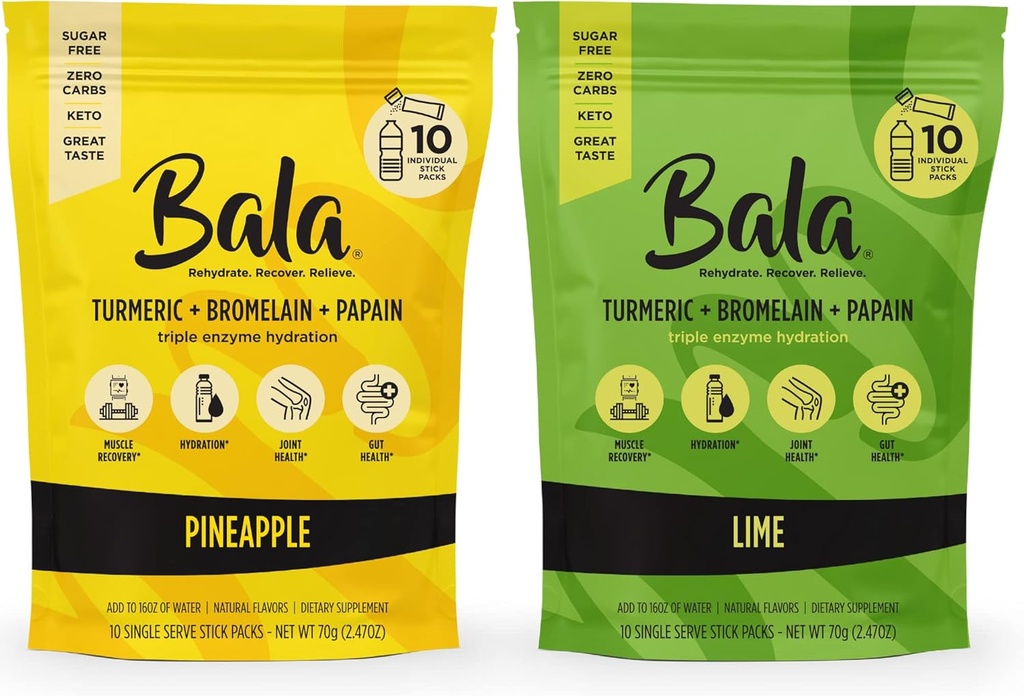 BALA Powder Packets, Livre de açúcar, Mistura de hidratação para a saúde da tripa, sabores naturais, pacote de 20 embalagens