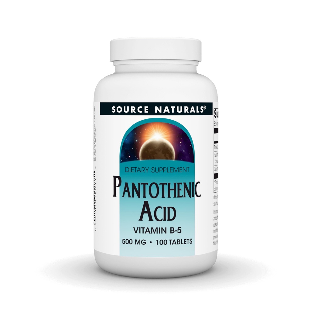 Fonte Naturals Ácido Pantotênico 500 mg Vitamina B-5 Suplemento dietético - 100 Comprimidos