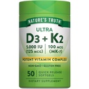 Vitamina K2 MK7 da verdade da natureza Complexo de 100 mcg, 50 softgels, com D3, sem OGM e sem glúten