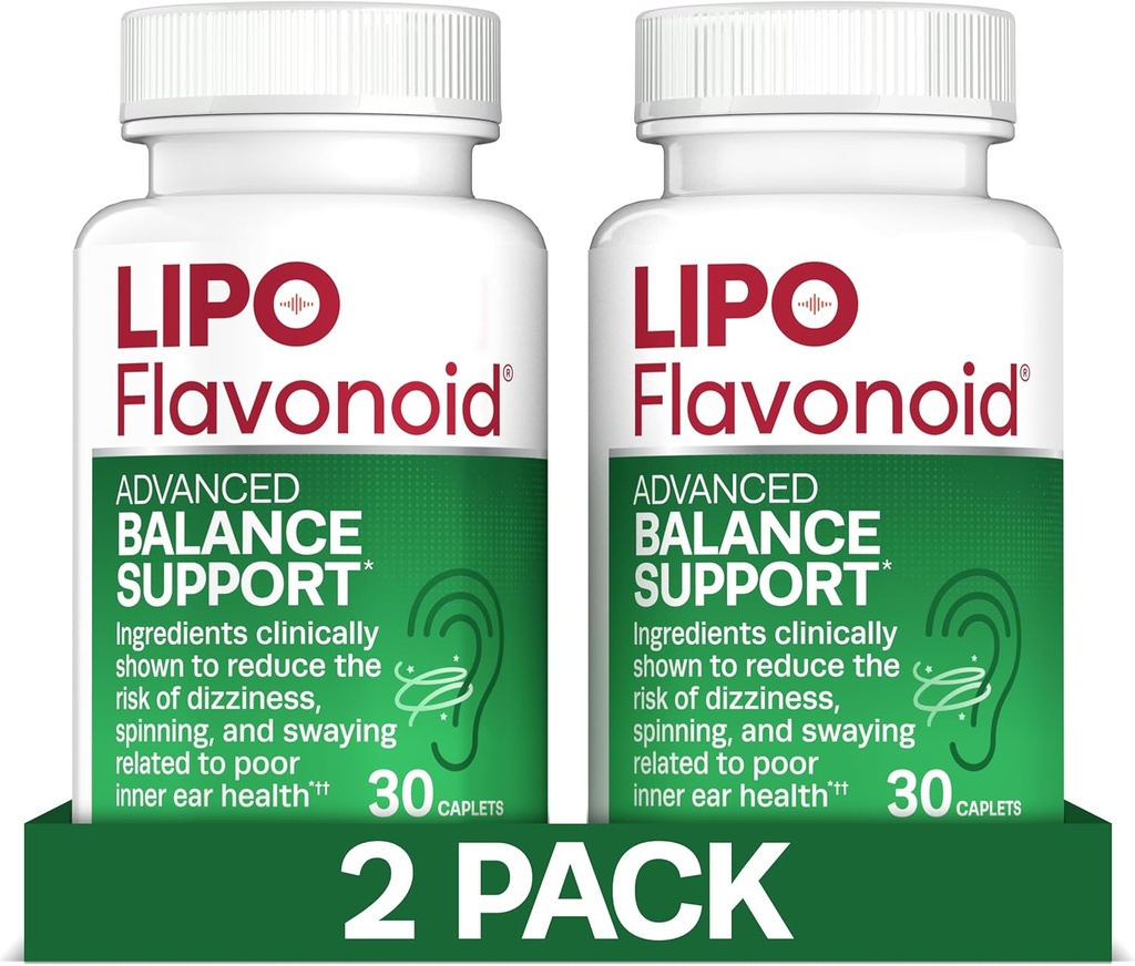 Suporte de equilíbrio lipo-flavonóide para vertigem e alívio de tonturas - Fórmula clinicamente testada com Ginkgo Biloba & Vitamina D & B Complexo - Saúde do ouvido interno e suporte de equilíbrio - 30-Count - 2-Pack