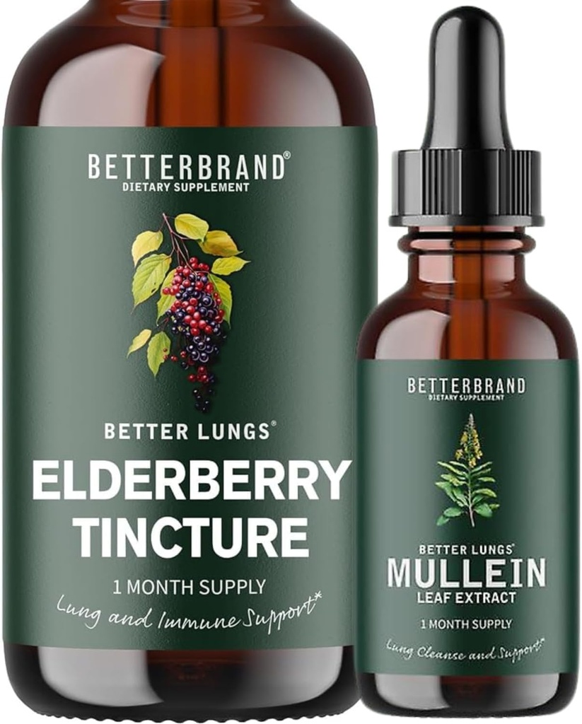 BetterLungs Mullein Leaf Extract and Elderberry Tincture Bundle - Suporte à saúde pulmonar