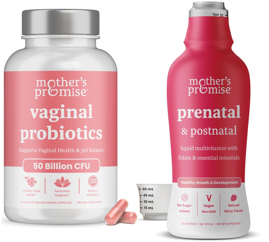 Promessa da mãe Pré-natal & Pós-natal Multivitamin líquido & vaginal Probióticos para as mulheres Bundle