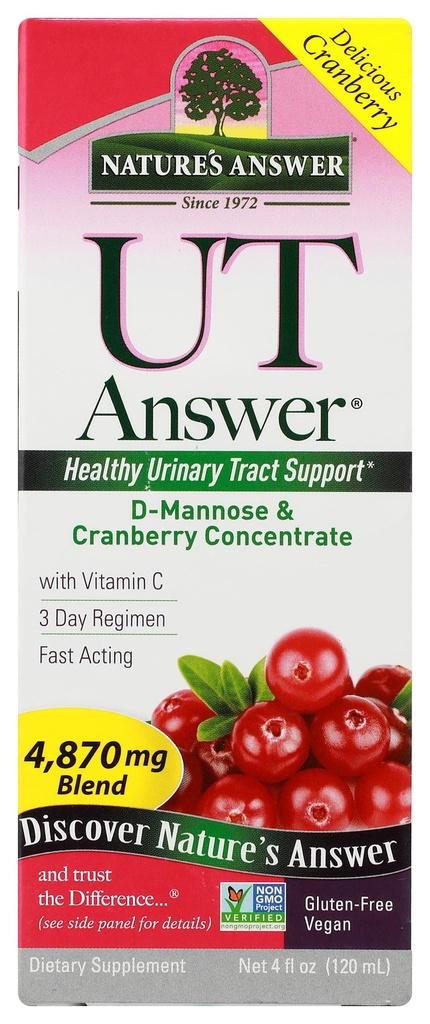 Resposta da natureza UT Resposta □ Sistema de Trato Urinário Suporte □ Flavor de cranberry Suplemento dietético □ Livre de álcool, Sem glúten, Não testado em animais & Vegan 4 oz