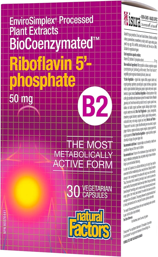 BioCoenzimatedRiboflavina5'-Fosfato 50mg Fatores Naturais 30 VegCaps