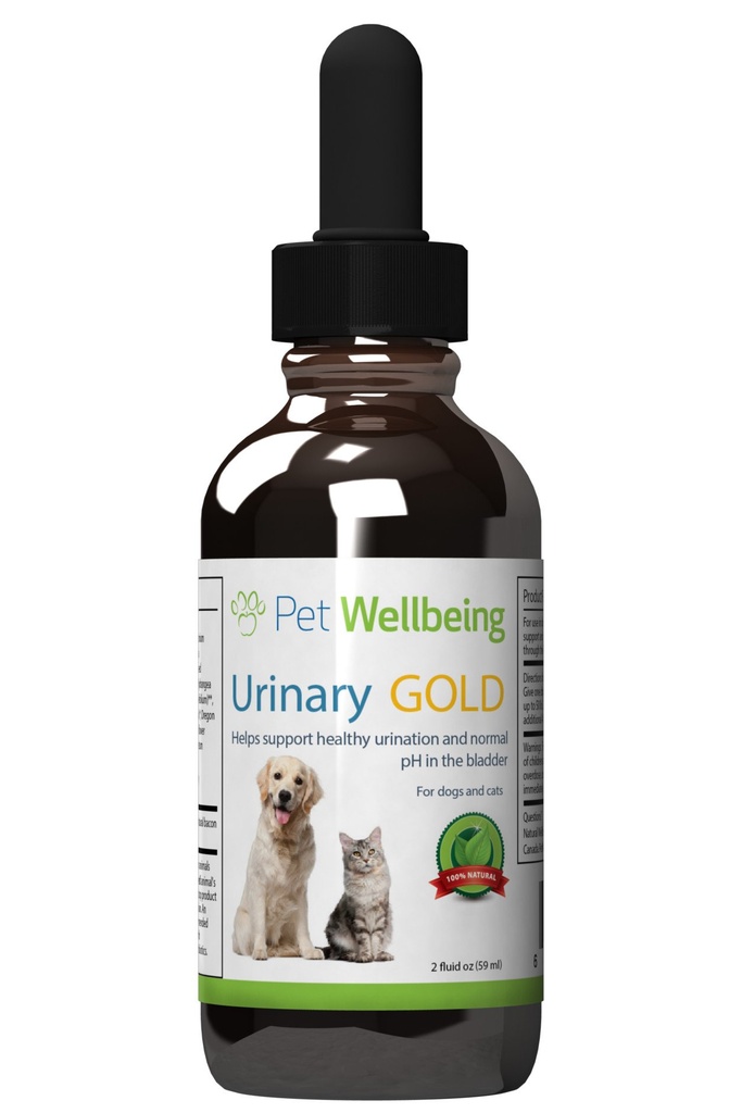Bem-estar do animal de estimação Ouro urinário para cães - Vet-Formulated Multi-Herb Apoio ao Trato Urinário - Saúde da bexiga e bem-estar do sistema urinário - Suplemento natural do cão - Fórmula líquida 2 oz (59ml)