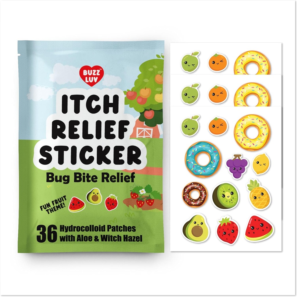 Hidrocolóide Itch Relief Patch, para Mosquitos, Ticks, Midges, Sandflies Bug mordida Alivio, Anti-Itch Patch com Aloe e Bruxa Hazel, Relief mordida de insetos, Kid-Friendly, Tema de frutas naturais