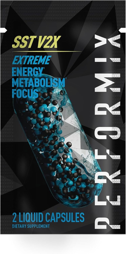PERFORMIX - SST V2X - Pré-treino - 300 mg Cafeína - Suplementos de Energia - Sem Queda - Objetivos Fitness - Nootrópico - Timed-Lançamento para Todos os Dias Foco, Mood & Energy Boost - Homens e Mulheres - 2 Cápsulas