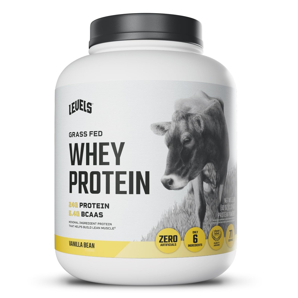Níveis Feita de grama Whey Protein Powder, Sem artificiais, 24G de proteína, feijão de baunilha, 5LB