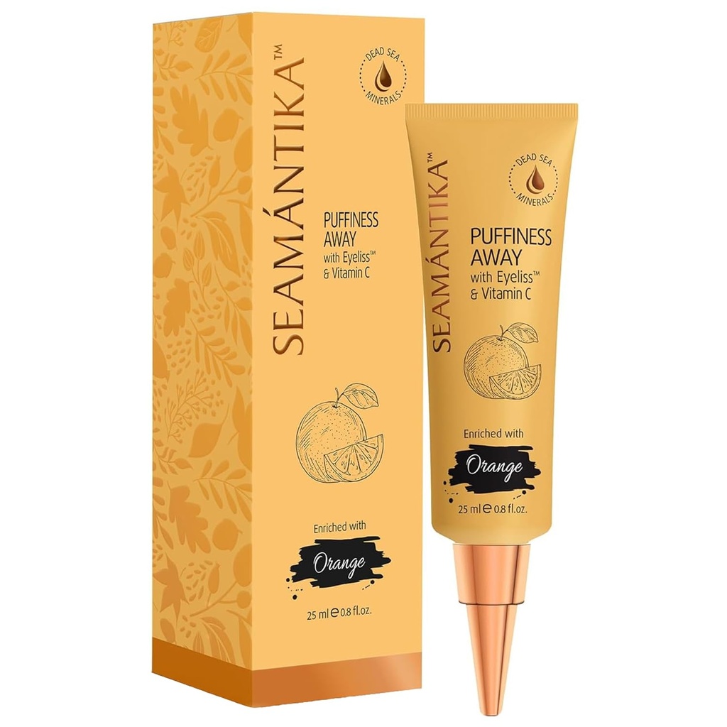SEAMANTIKA PULFINESS AWAY Eye Cream 0.8 fl.oz - Puffiness removedor de saco de olhos instantâneo com Eyeliss; Vitamina C, Sub Eye Puffiness Redutor Resultados instantâneos, Redução temporária de rugas e círculos escuros