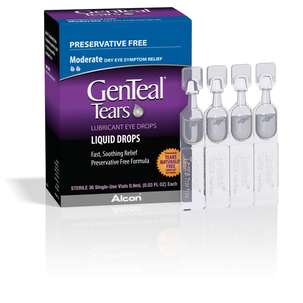 GenTeal Lágrimas Lubrificantes Colírios, gotas líquidas moderadas, frascos de uso único, 1 pacote de 36 ct , 0,03 Fl Oz