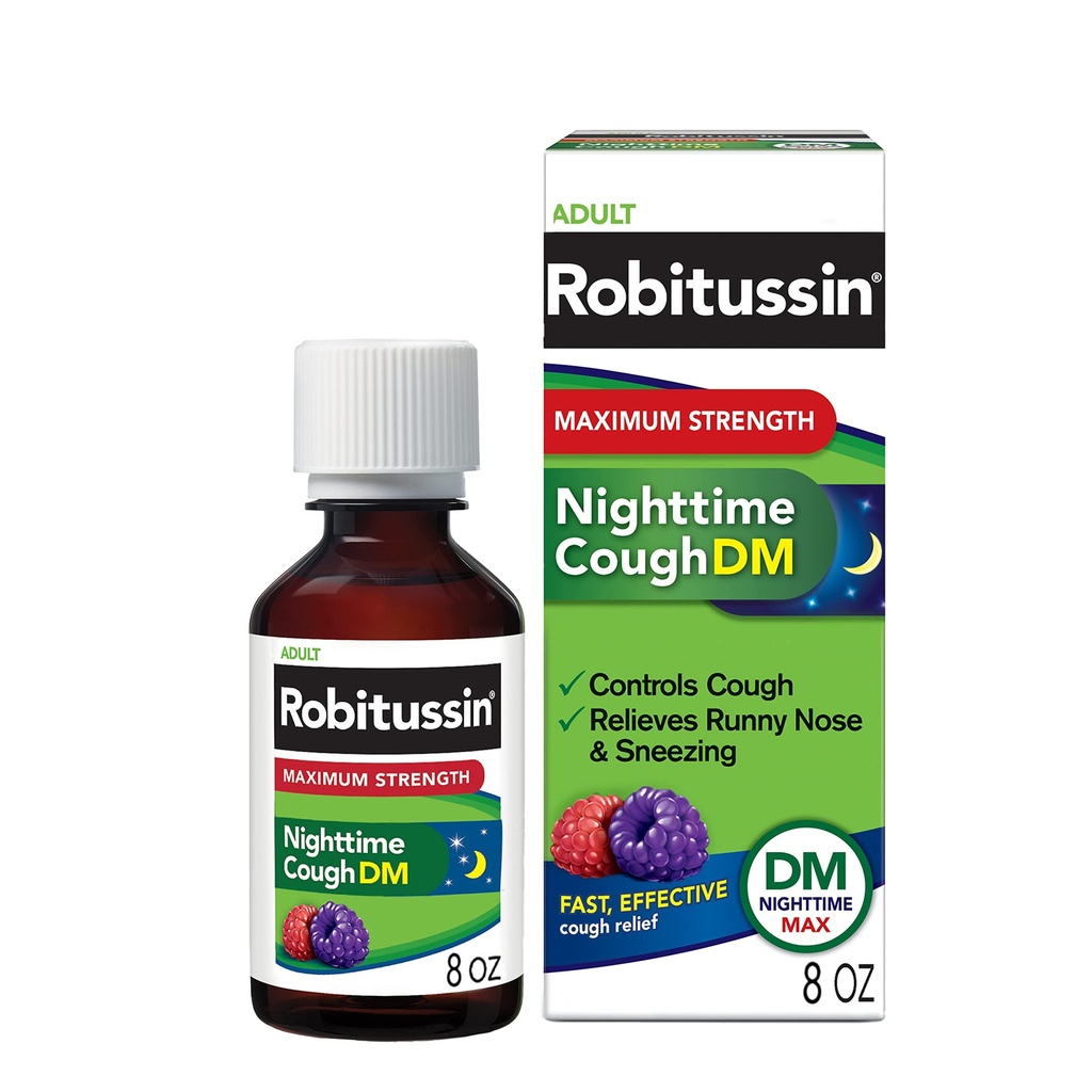 Robitussin Máxima Força Noturna Tosse DM Max, Fórmula Adulta, Garrafa de Berry - 8 Fl Oz