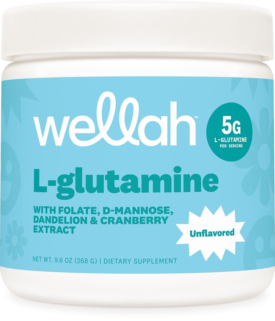 Wellah L-Glutamina pó sem sabor (50 Servos) - 5g L-Glutamina por serviço, adoçado com Stevia