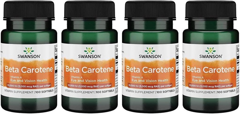 Swanson Beta-Caroteno (Vitamina A) Suporte antioxidante para o sistema imunitário da pele 10000 Iu (3000 mcg) 100 Sgels (4 embalagem)