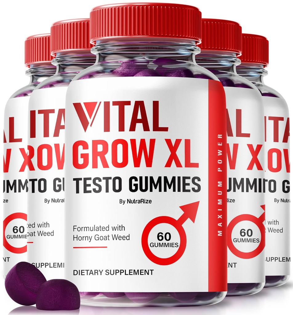 NutraRize (Pacote de 5 Vital Grow XL, Official Vital Grow XL Testo Gummies para homens, aumentar a resistência e a confiança Gummy para homens, Vital GrowXL apoio masculino Gomitas (300 Gummies)