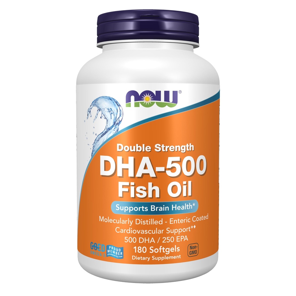 Now Foods Supplements, DHA-500 com 250 EPA, Destilado Molecularmente, Suporta Saúde do Cérebro*, 180 Softgels