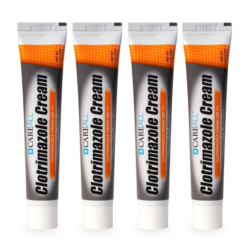 CareAll Clotrimazol Antifungal Cream 1% USP 1.0 oz. (4 Pack), Curas Mais Pé de Atleta, Jock Coceira e Ringworm, Compare com a marca líder.