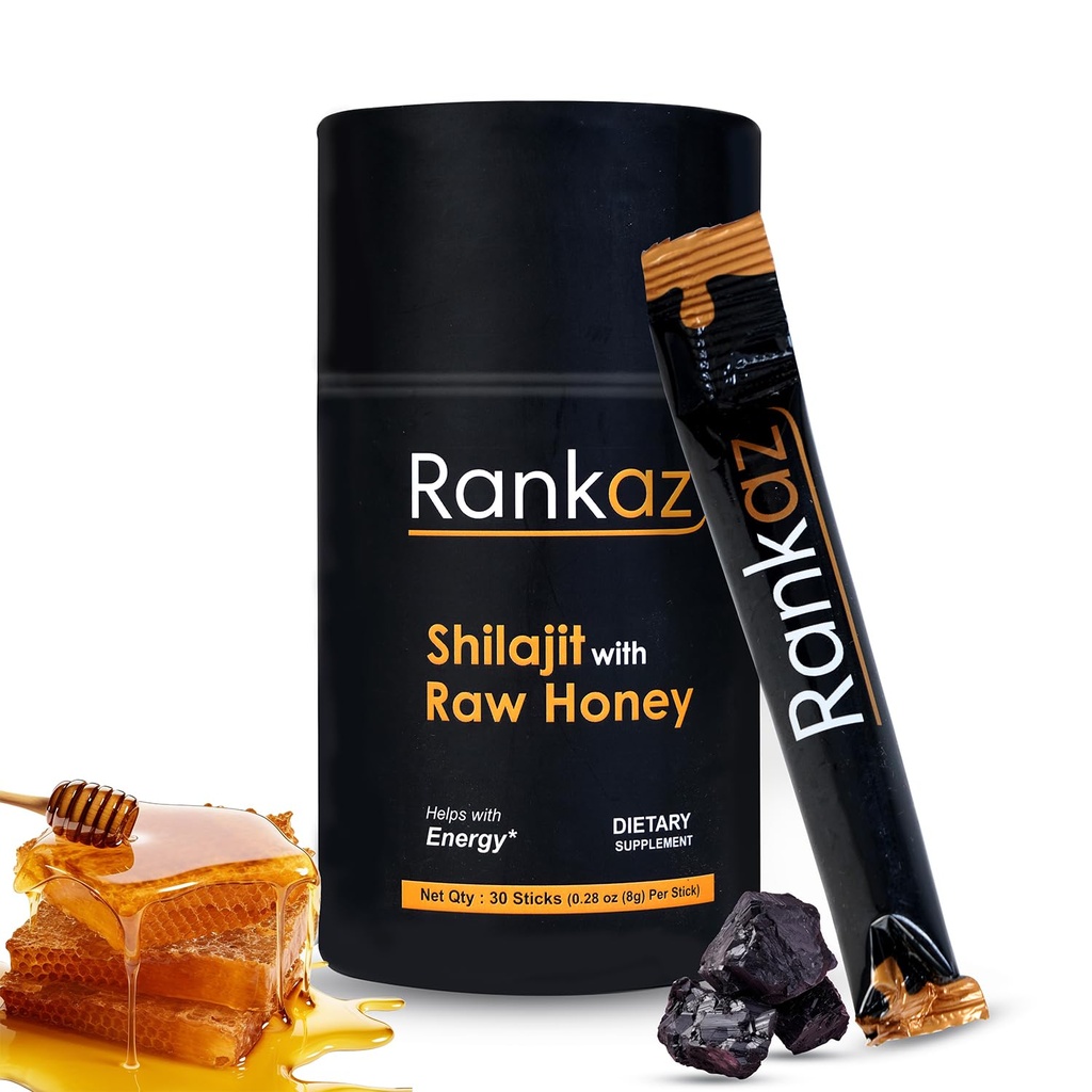 Rankaz Natural Shilajit Honey Sticks Organic - 30 Sticks, Shilajit Honey Fulvic Acid e Trace Minerals