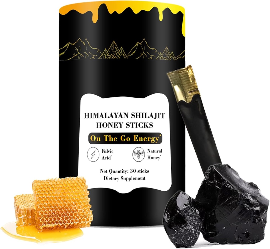 Shilajit Honey Sticks, 30 Sticks - Puro Himalaia resina, mel orgânico e açafrão para aumentar a energia, Imune Support & Vitality, SHILAJIT Honey Sticks para homens e mulheres