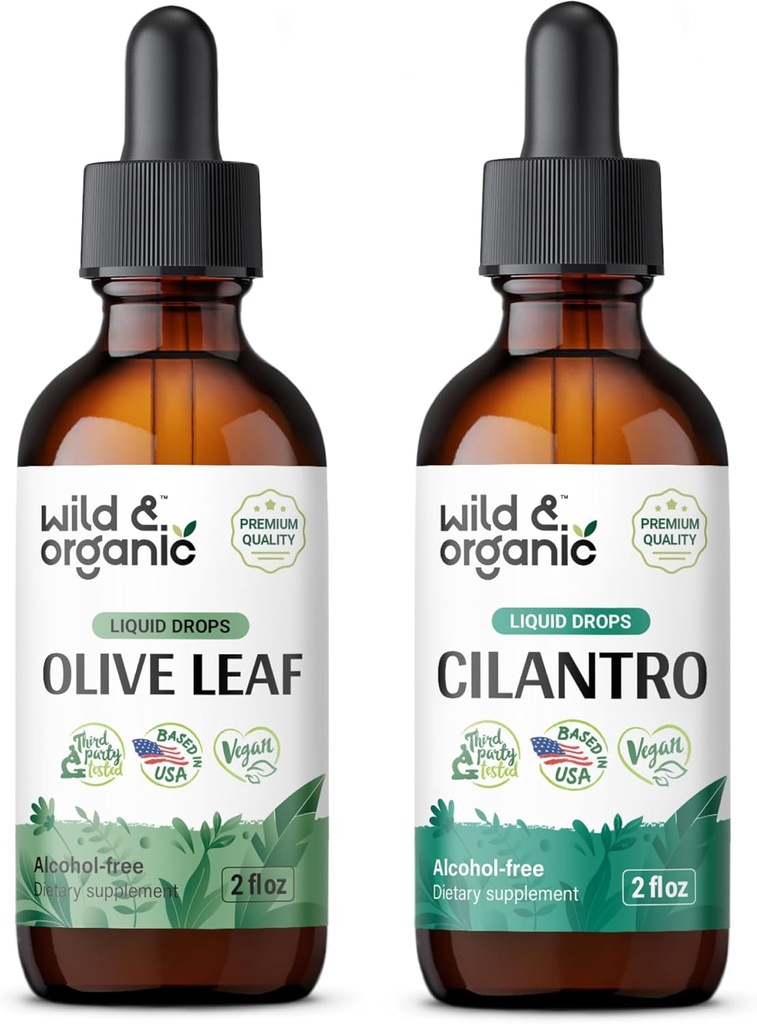 Tintura de Folha de Oliva Selvagem e Orgânica 2 fl oz & Cilantro 2 fl oz