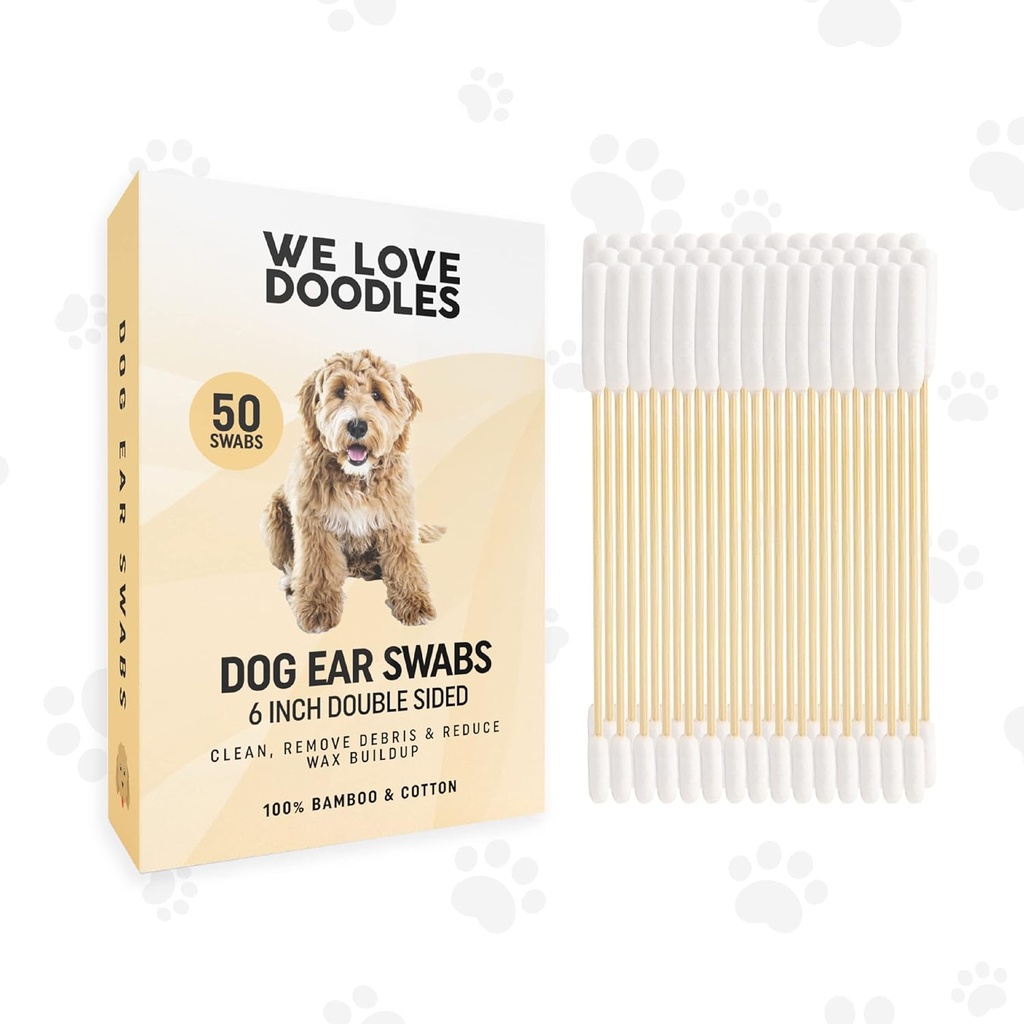 Nós adoramos Doodles Long Cotton Dog Ear Swabs (Sacos de ouvido de cachorro de algodão) duplo lado Qtips para cães (Sacos de madeira grandes)