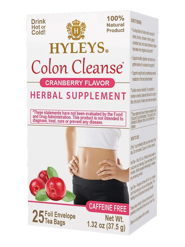 Hyleys Colon Cleanse chá sabor de cranberry - 25 sacos de chá (1 pacote)
