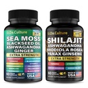 Shilajit and Sea Moss Combo - Sea Moss and Shilajit Bundle with Ashwagandha, Black Seed, Turmeric, Bladderwrack, Burdock, Black Pepper with Vitaminas and Antioxidants - 120 Veggie Cápsulas
