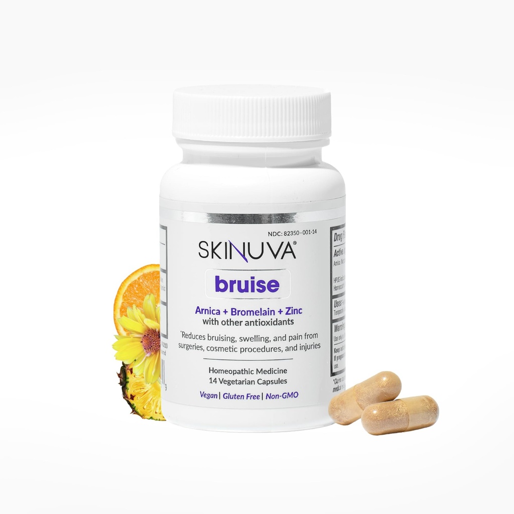 Skinuva® Bruise - Suplemento para Contusões e Inchaço - Um Remédio de Contusões Homeopáticas Formulado com Arnica, Bromelaína e Zinco - 14 Cápsulas (7 Tratamento de dias)