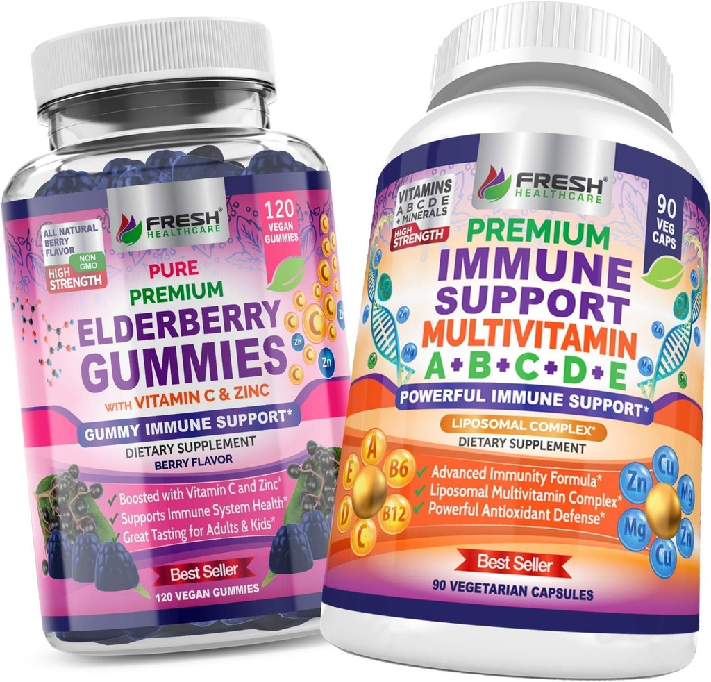 SAÚDE FRESCA Elderberry Gummies e Imune Multivitamin - Bundle