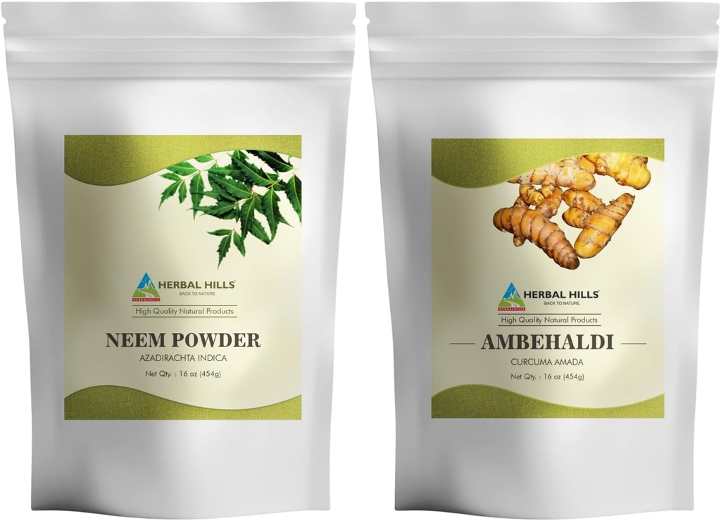 Neem Leaf Powder e Ambehaldi Turmeric Powder 16 Oz Pack de 2 Combo
