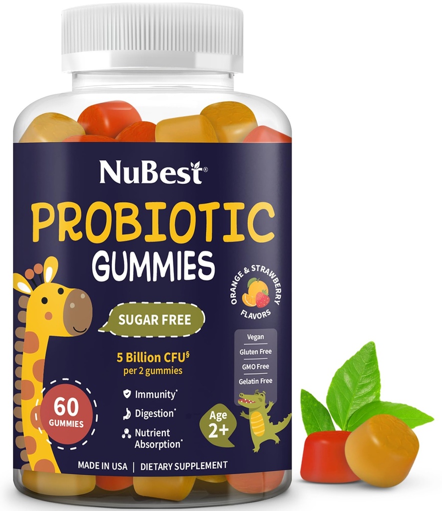 NuBest Gummies Probiótico Diário para Crianças e Adolescentes com 5 bilhões de UFCs Suporta Immune, Gut, e Saúde Digestiva Não Adicionado Açúcar