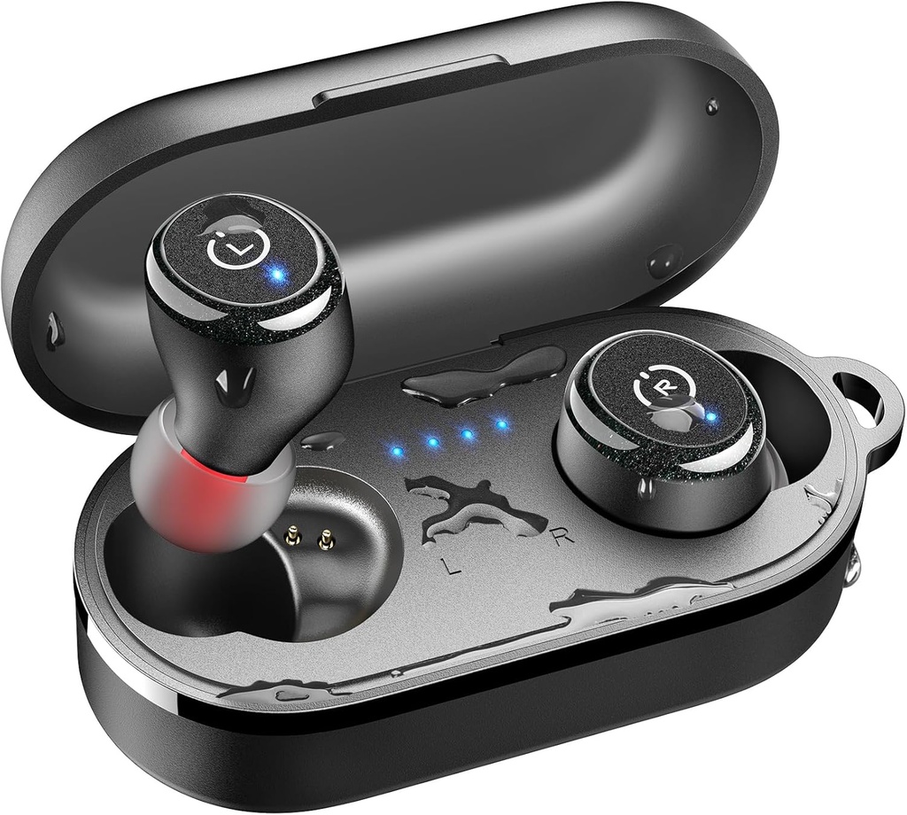 Tozo T10 fones de ouvido sem fio Bluetooth 5.3 Auscultadores, App Personalizar EQ, Design Ergonómico, 55H Playtime, Wireless Charging Case, IPX8 Waterproof Sound in-Ear Headset, 2025 New Version